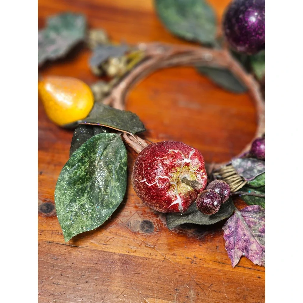 Vintage Fruit Candle Rings Set of 2 Grape Apple Pear Wreath Decor